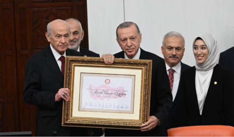 Erdogan received his mandate from the Temporary Speaker of the Grand National Assembly of Türkiye