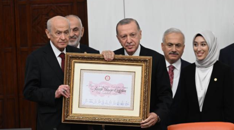 Erdogan received his mandate from the Temporary Speaker of the Grand National Assembly of Türkiye